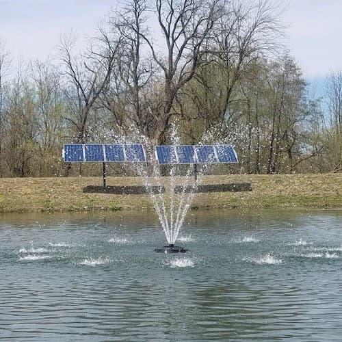 Solar Powered Fountains Operating in Pond