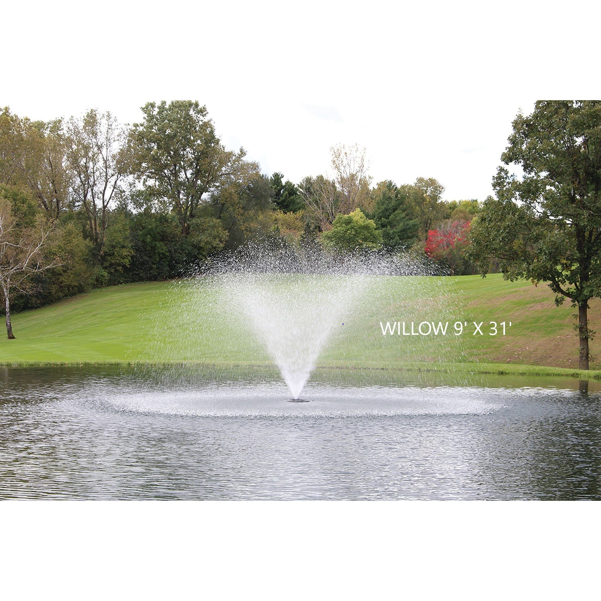 Kasco J Series Pond Fountain 1 HP with Willow spray attachment operating in pond | Your Pond Pros