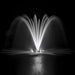 Airmax EcoSeries Single Arch Fountain Nozzle Head Operating in Pond at night with white LED lights | Your Pond Pros