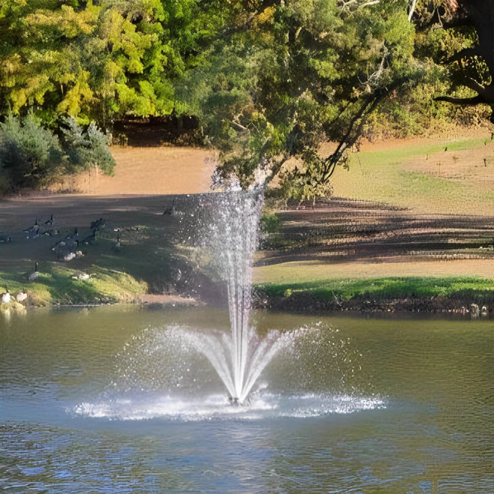 Aereal view of Fountain operating in pond using the Bearon Aquatics Aurora Nozzle | Your Pond Pros