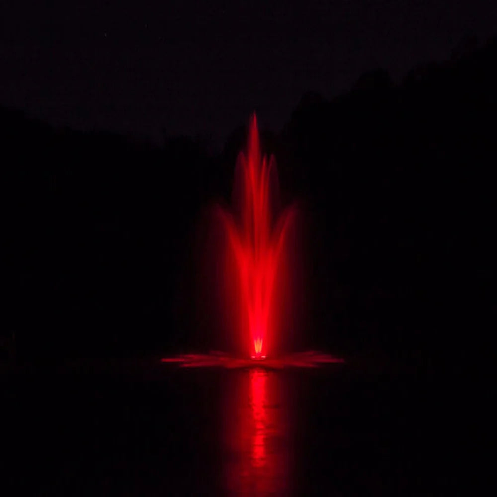 Bearon Aquatics Pontus Nozzle operating in pond at night with red LED lights | Your Pond Pros