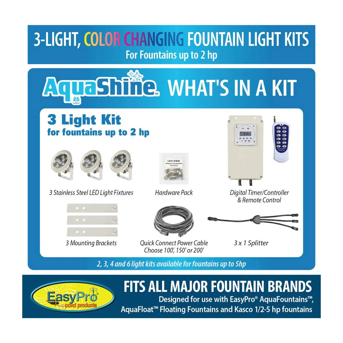 EasyPro: RGB3- Aqua Shine Three Light Color Changing LED Fountain Kit