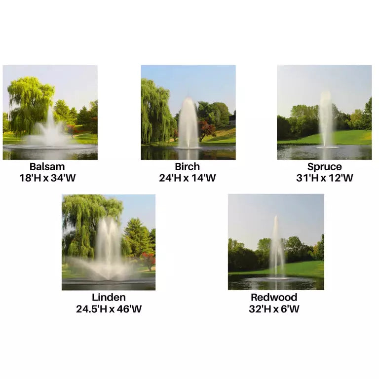 Your Pond Pros | Image of 5 patterns of Kasco J Series 5 HP Floating Fountain 