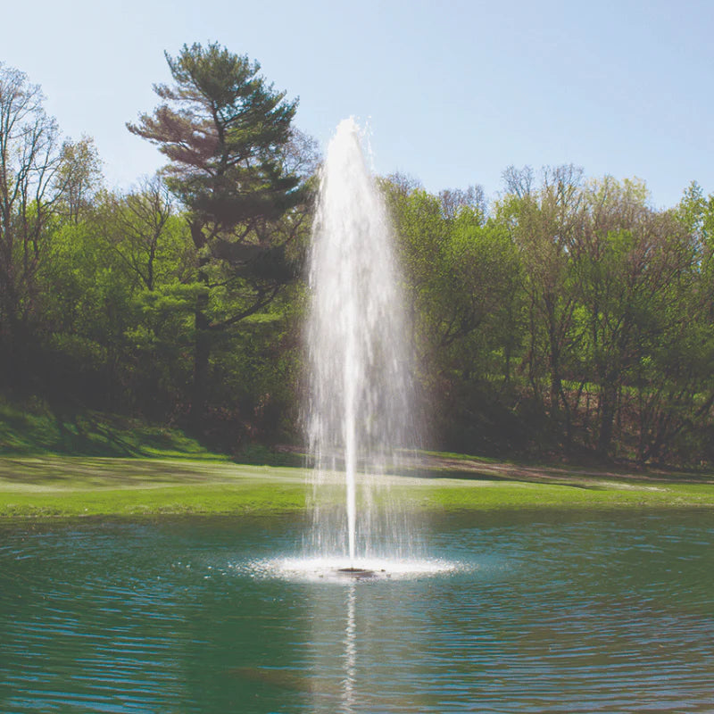 Kasco J Series 2 HP Floating Fountain with Birch attachment operating in pond | Your Pond Pros