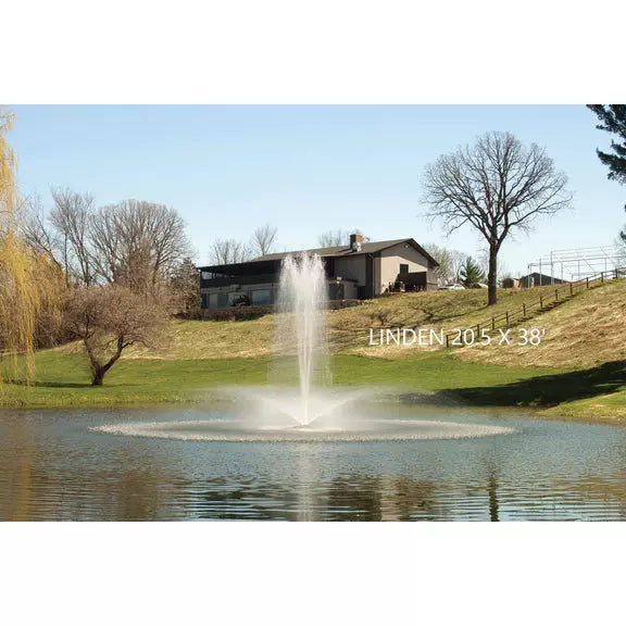 Kasco J Series 3 HP Floating Fountain 3.1JF with Linden Pattern spraying in pond | Your Pond Pros