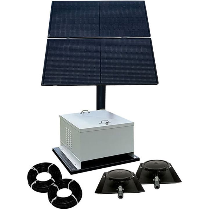 EasyPro NA2W NightAir™ Solar Aeration System Product Photo with two diffusers and two airlines next to it | Your Pond Pros